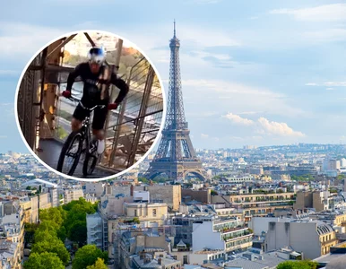 Miniatura: Rowerzysta na szczycie wieży Eiffla. Pobił...